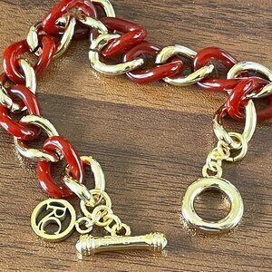 Rustic Cuff  Rust and Gold Link Logo Charm Bracelet
